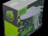 a cardboard box with a green and black design on it