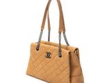 chanel beige quilted leather tote bag with chain handles