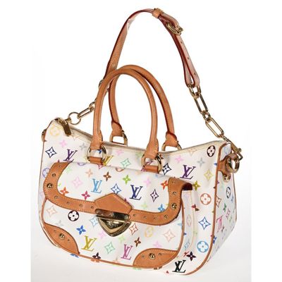 Sac à main Louis Vuitton en toile Monogram blanche multicolore et cuir