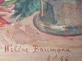 a watercolor painting of a vase of flowers on a table