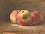 un tableau représentant trois pommes posées sur une table