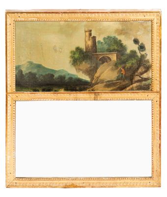 TRUMEAU en bois stuqué et doré de style Louis XVI à décor de frises de - Photo 1