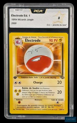 un gros plan d'une carte Pokémon dont le recto est rouge et blanc