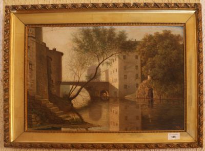 Ecole française fin XIX-début XX° "Le pont" Huile sur toile … - Photo 1