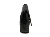 a black purse with a zipper on the inside of it