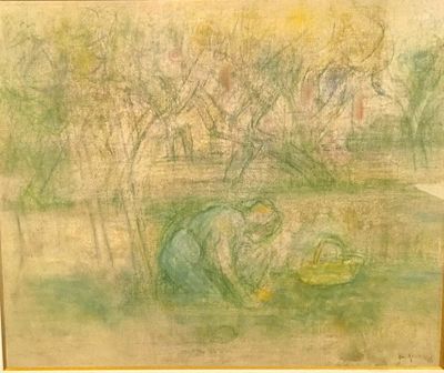 an image of a painting of a person laying down in the grass