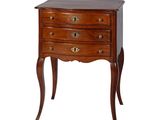 a small wooden chest of drawers with three drawers on each side