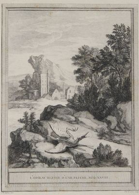 drawing of a bird on a rock with a castle in the background