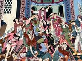 a painting of a large group of people in a room