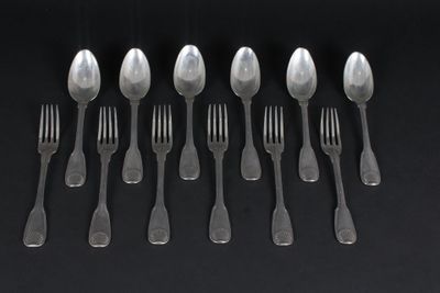 Suite de six couverts (six fourchettes, six cuillères) en ar… - Photo 1