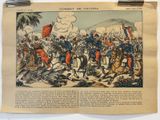 un vieux journal sur lequel figure un dessin représentant une scène militaire