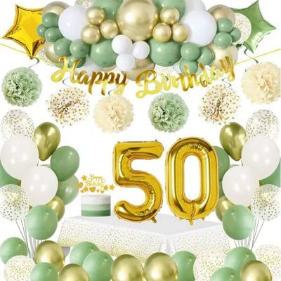a bunch of balloons and balloons are arranged around a 50th birthday sign