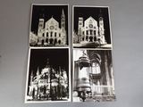 four black and white photographs of a cathedral and a clock tower