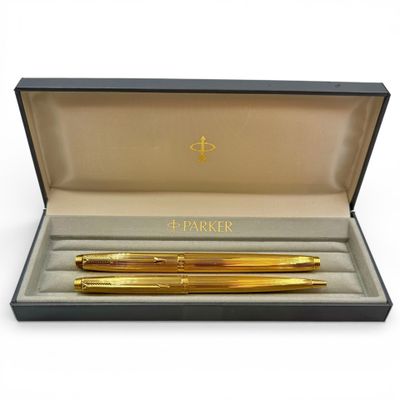 PARKER Stylo à plume et stylo bille en métal doré entièremen… - Photo 1