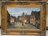une photo d'un tableau représentant une rue dans une ville