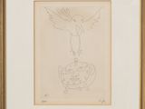 an image of a drawing of a bird flying over a pig