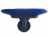 a close up of a blue object on a white background