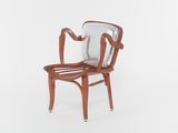 une image représentant une chaise en bois avec un dossier et une assise en verre
