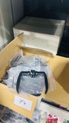 a cardboard box with a handle inside of it