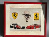 a framed picture of a man with sunglasses and a ferrari car