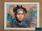 a painting of a woman with dreadlocks on a map