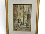 framed picture of a painting of a woman and a child in a courtyard