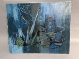 a painting of a painting of a boat and a bird cage