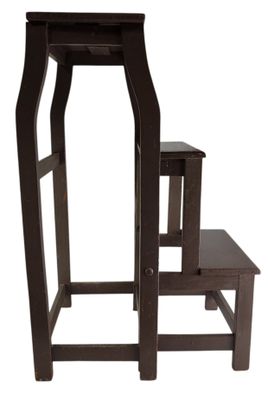 two wooden stools and a small table on a white background