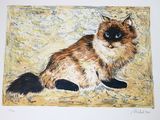 a painting of a cat that is sitting on the ground