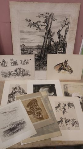 Gravures et reproductions dont pointe sèche « pèche aux écrevisse...