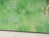 a painting of a rooster standing in a field of grass