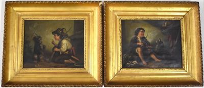 Ecole française du XIXème Enfant au violon et chien