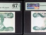 Trois types de monnaie différents sont exposés dans une vitrine.