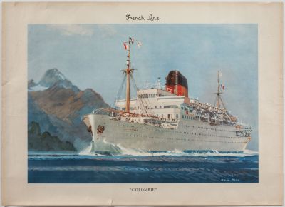 an old picture of a large cruise ship in the ocean
