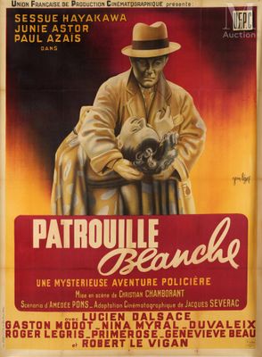 une vieille affiche de cinéma représentant un homme coiffé d'un chapeau tenant un chat dans ses bras
