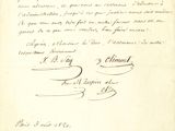 un vieux document sur lequel figurent une lettre manuscrite et une image représentant un cheval