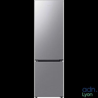 an image of a silver refrigerator against a black background