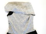 black and white polka dotty dress with black trim