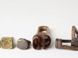 a lot of different types of wooden objects on a white surface