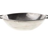 silver plated bowl with rope handles on a white background