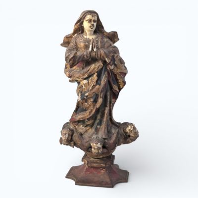 VIERGE orante en bois sculpté et peint