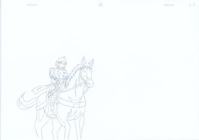 a drawing of a man riding a horse with a woman on it