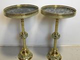 pair of antique brass pedestals with marble top
