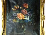 a painting of flowers in a vase on a table