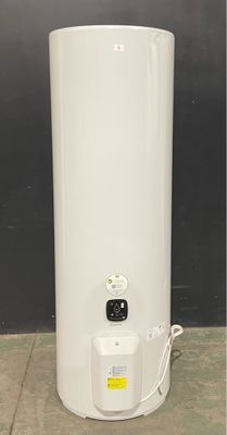 a large white water heater sitting on top of a tiled floor