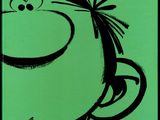 a green book with a picture of a cartoon character on it