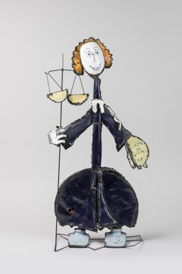 statue of a lady holding a glass of wine and a clock