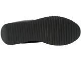 a close up of a pair of black slippers on a white background