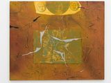 an image of a painting on a wall with a bird flying over it