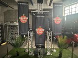 a stage set up in a building with a lot of lights